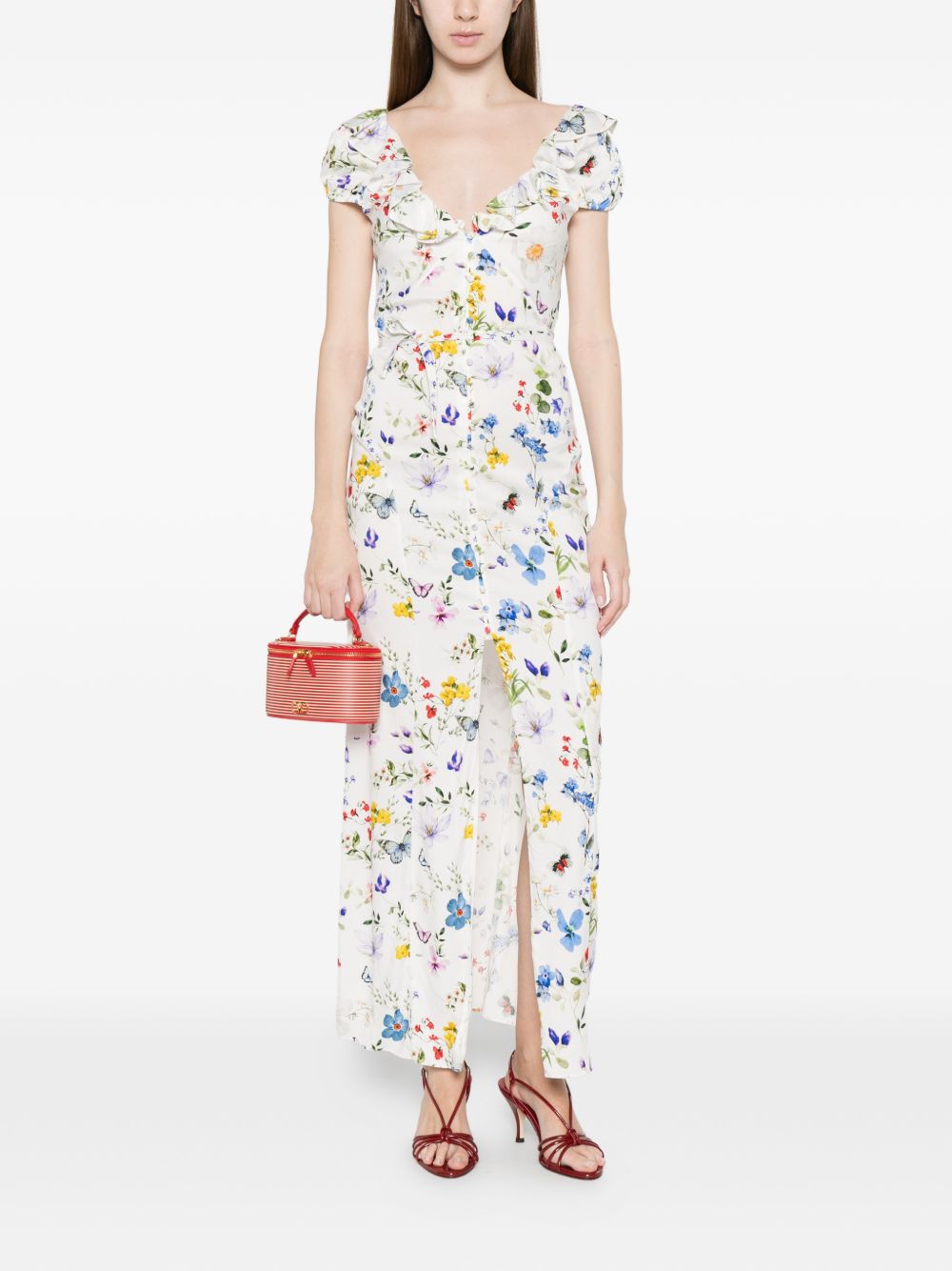 Alice + Olivia Women's V-Neck Ruffles Slit Tara Printed Long Dress