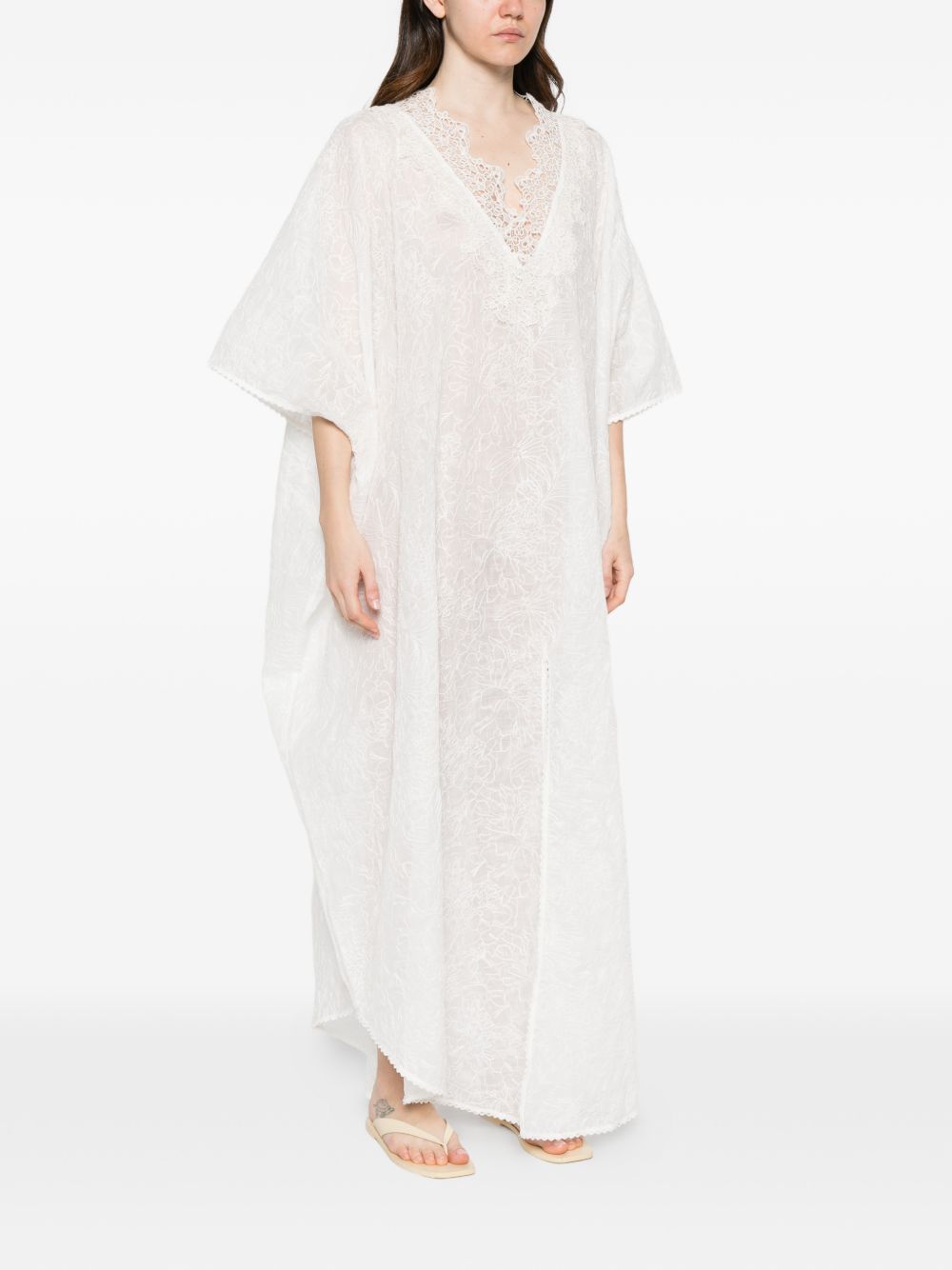 Ermanno Scervino Women's V-Neck Short Sleeves Scalloped Edge Long Kaftan