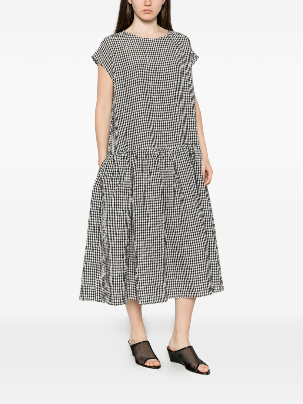 Apuntob Women's Checked Cotton Midi Dress