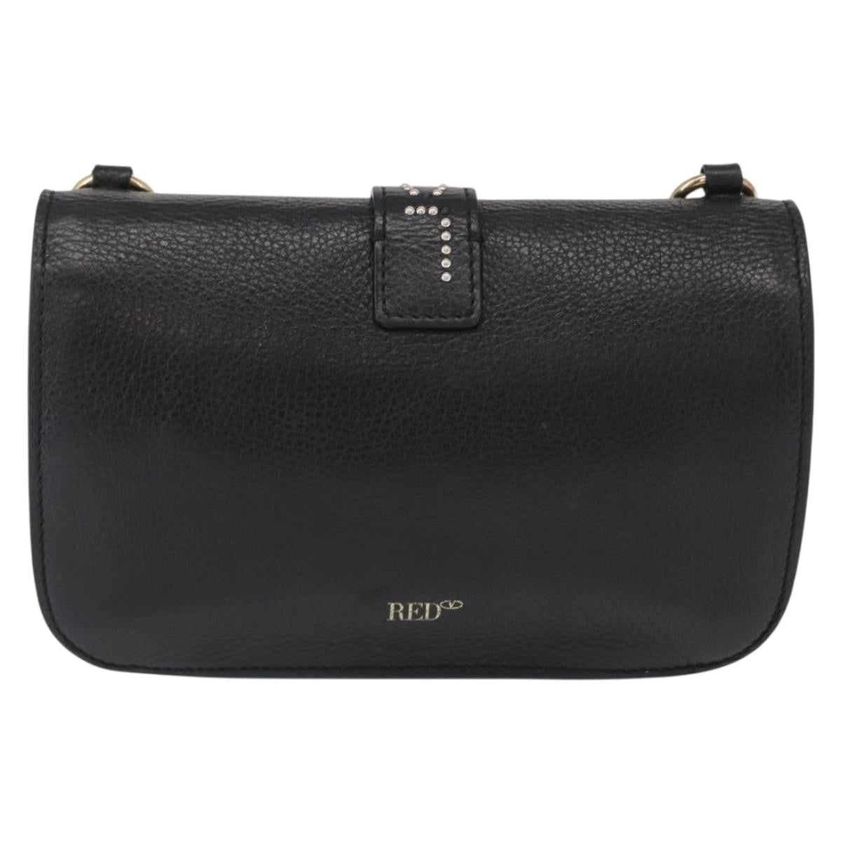 Valentino Garavani Chain Flap Leather Black Leather Shoulder Bag Bag (Pre-Owned)