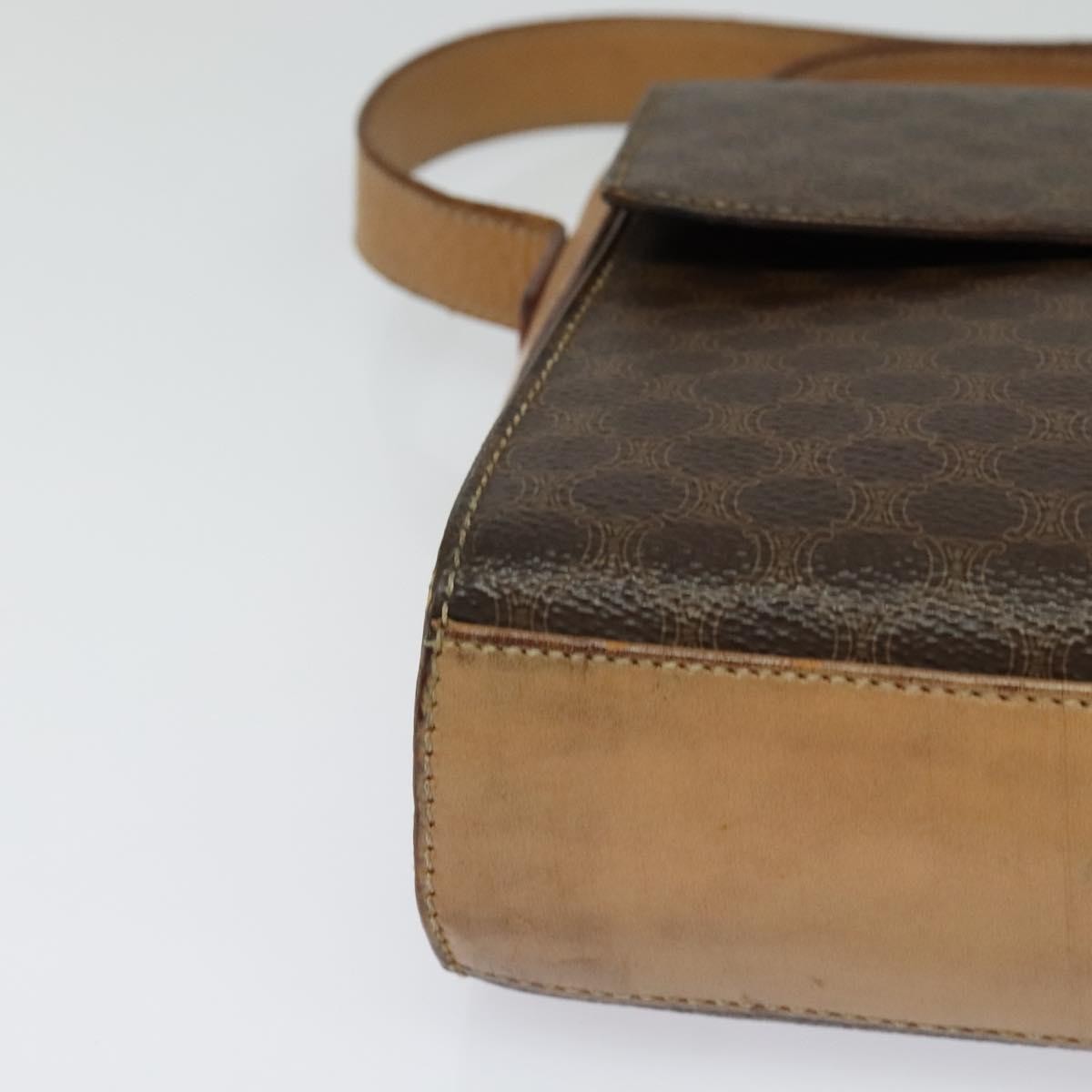 Celine Vintage Macadam Circle Logo Canvas And Leather Brown Canvas Shoulder Bag Bag (Pre-Owned)