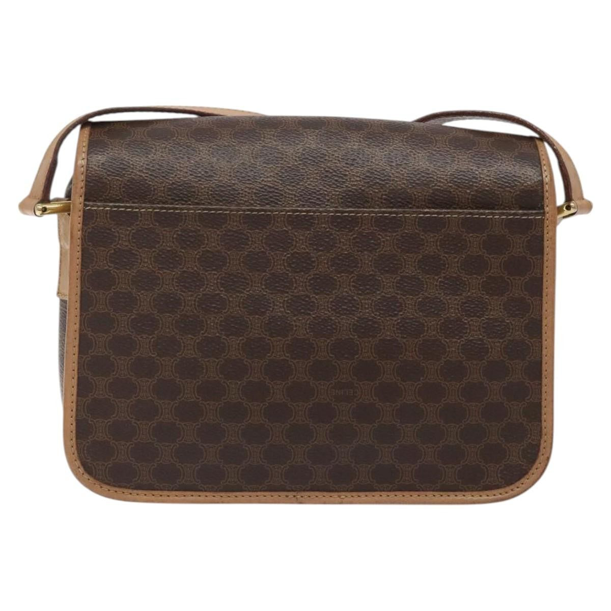 Celine Vintage Macadam Circle Logo Canvas And Leather Brown Canvas Shoulder Bag Bag (Pre-Owned)