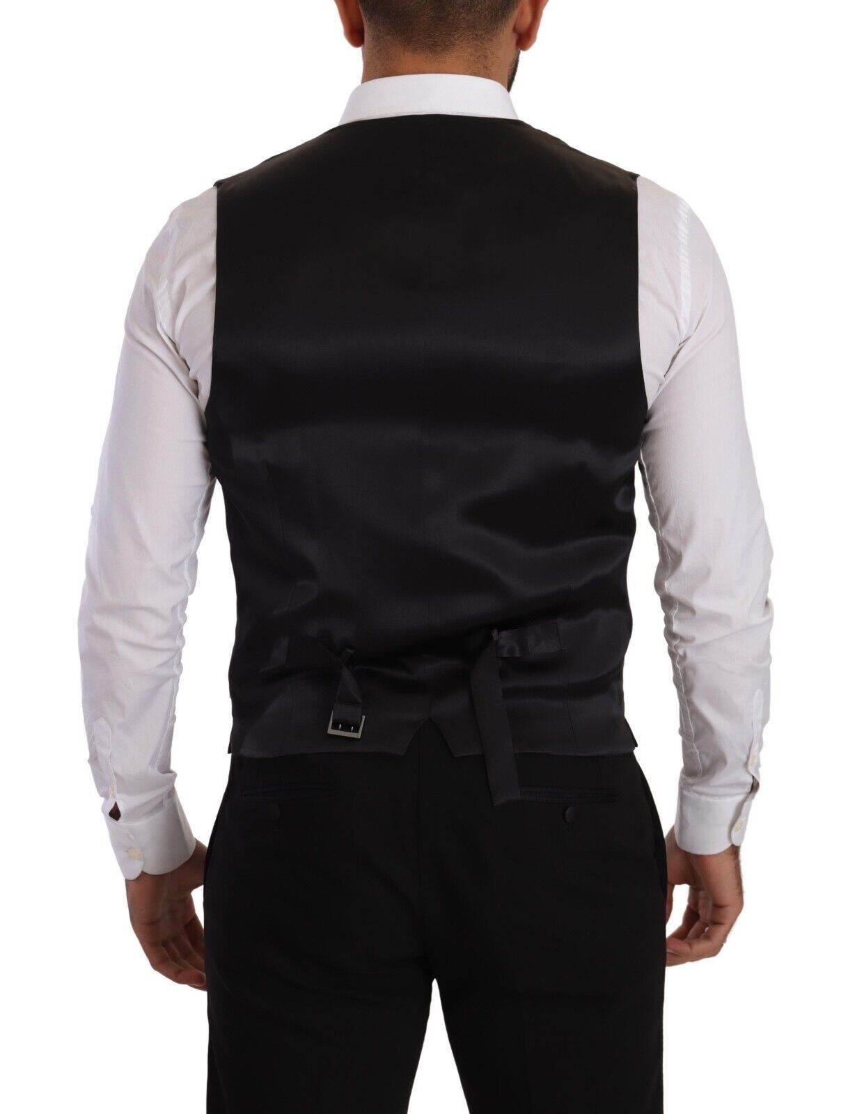 Dolce & Gabbana Dark Gray Striped Wool Silk Waistcoat Men's Vest