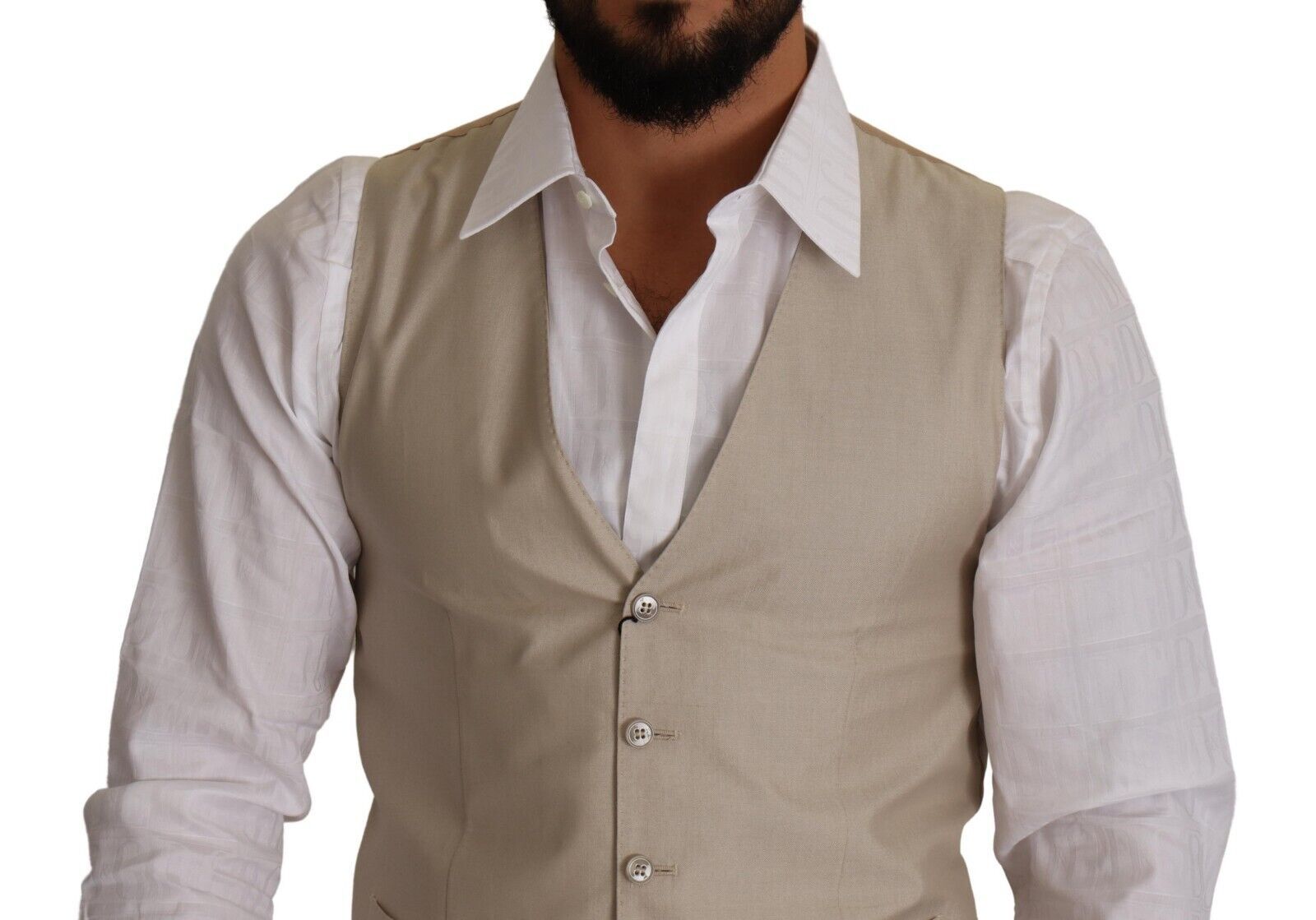 Dolce & Gabbana Beige Cotton Silk Slim Fit Waistcoat Men's Vest