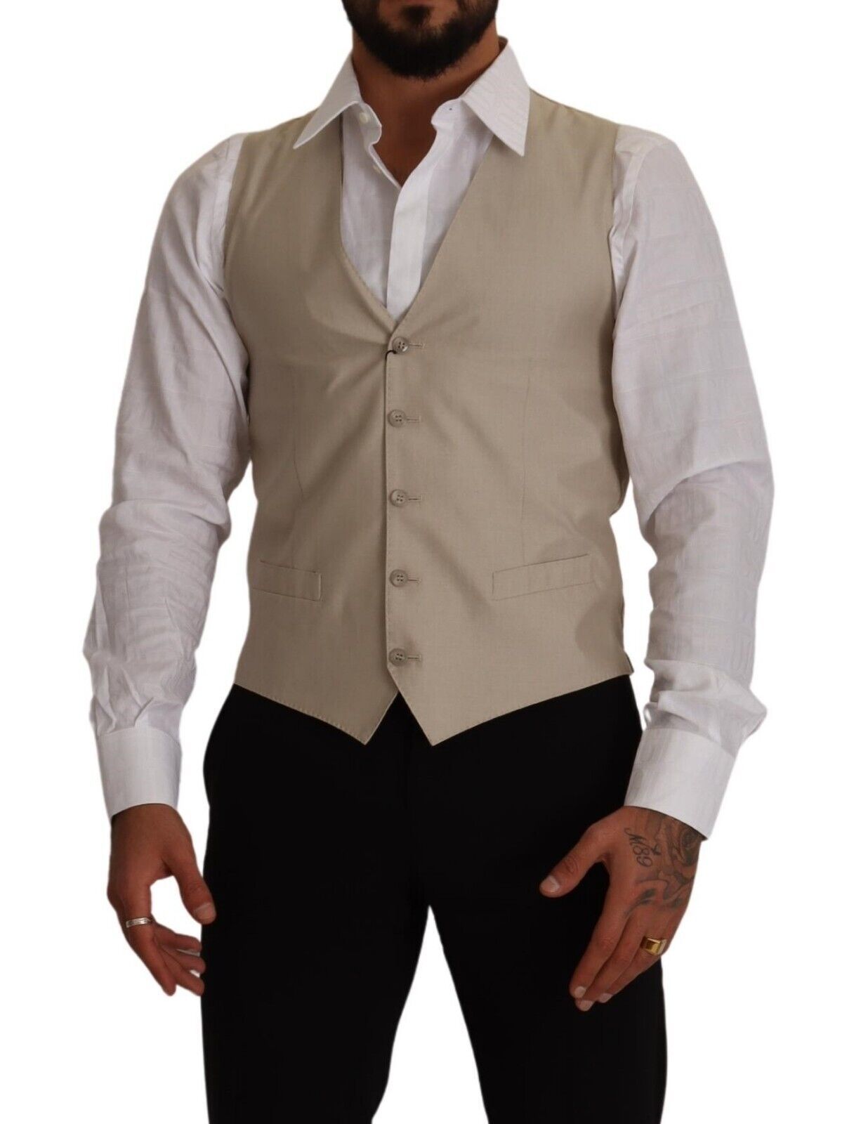 Dolce & Gabbana Beige Cotton Silk Slim Fit Waistcoat Men's Vest