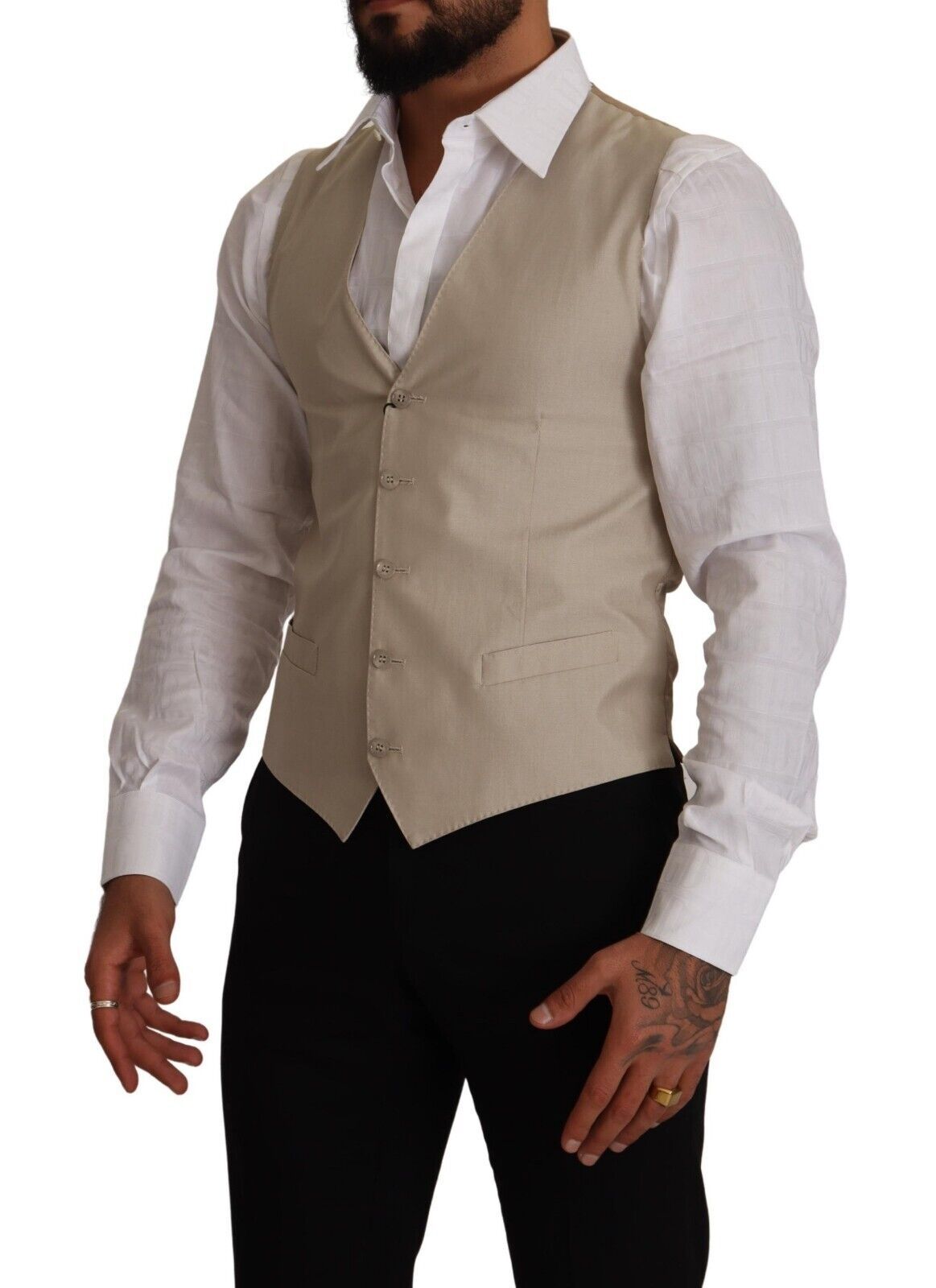 Dolce & Gabbana Beige Cotton Silk Slim Fit Waistcoat Men's Vest