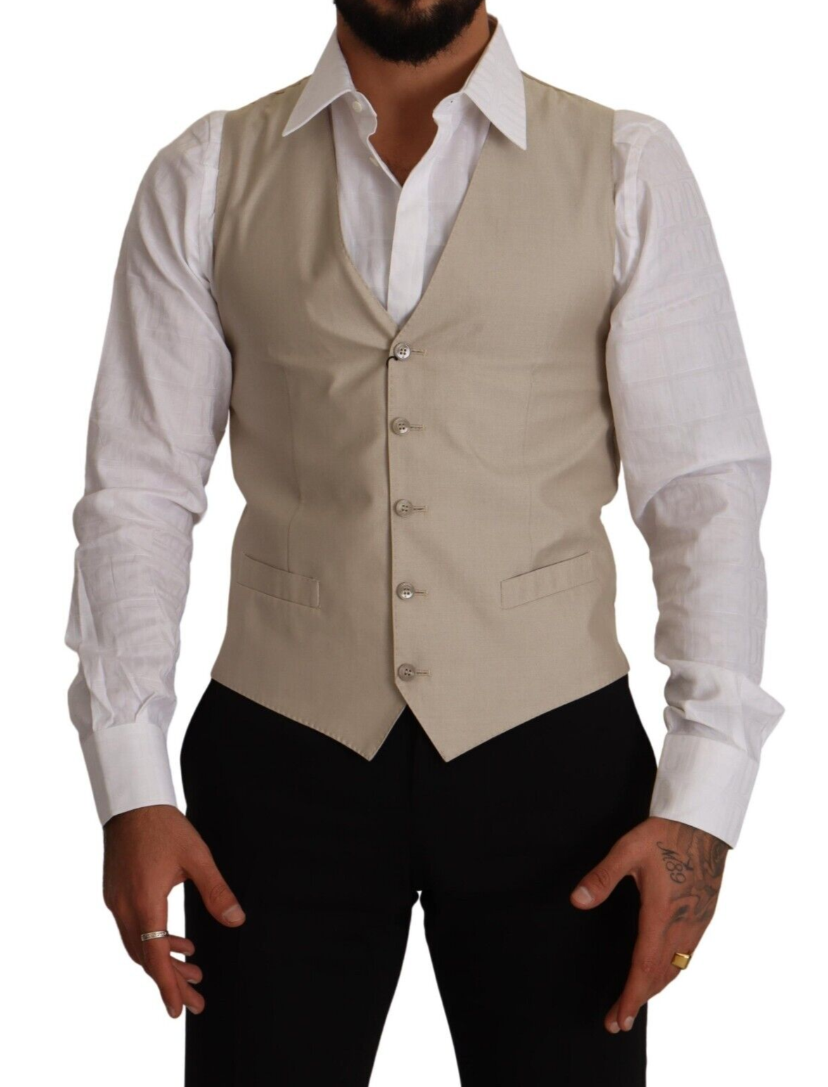 Dolce & Gabbana Beige Cotton Silk Slim Fit Waistcoat Men's Vest