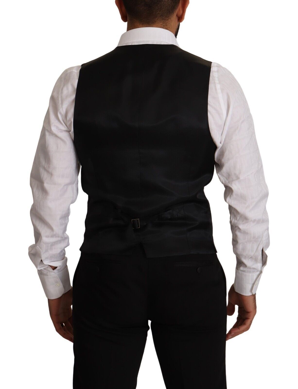 Dolce & Gabbana Blue Striped Wool Stretch Waistcoat Men's Vest
