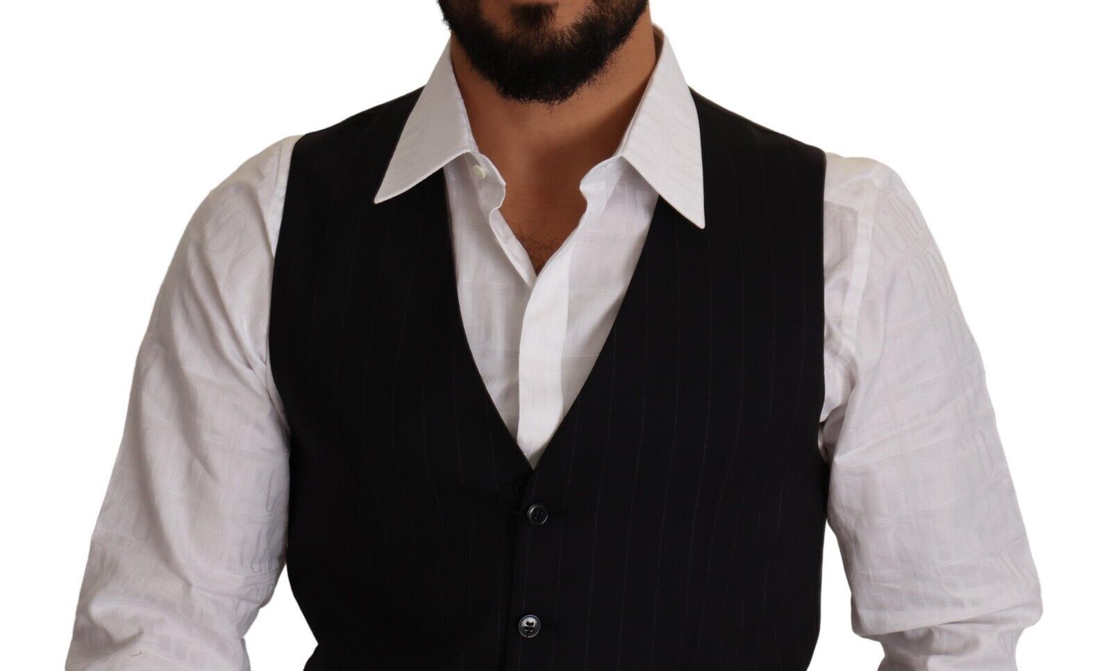Dolce & Gabbana Blue Striped Wool Stretch Waistcoat Men's Vest