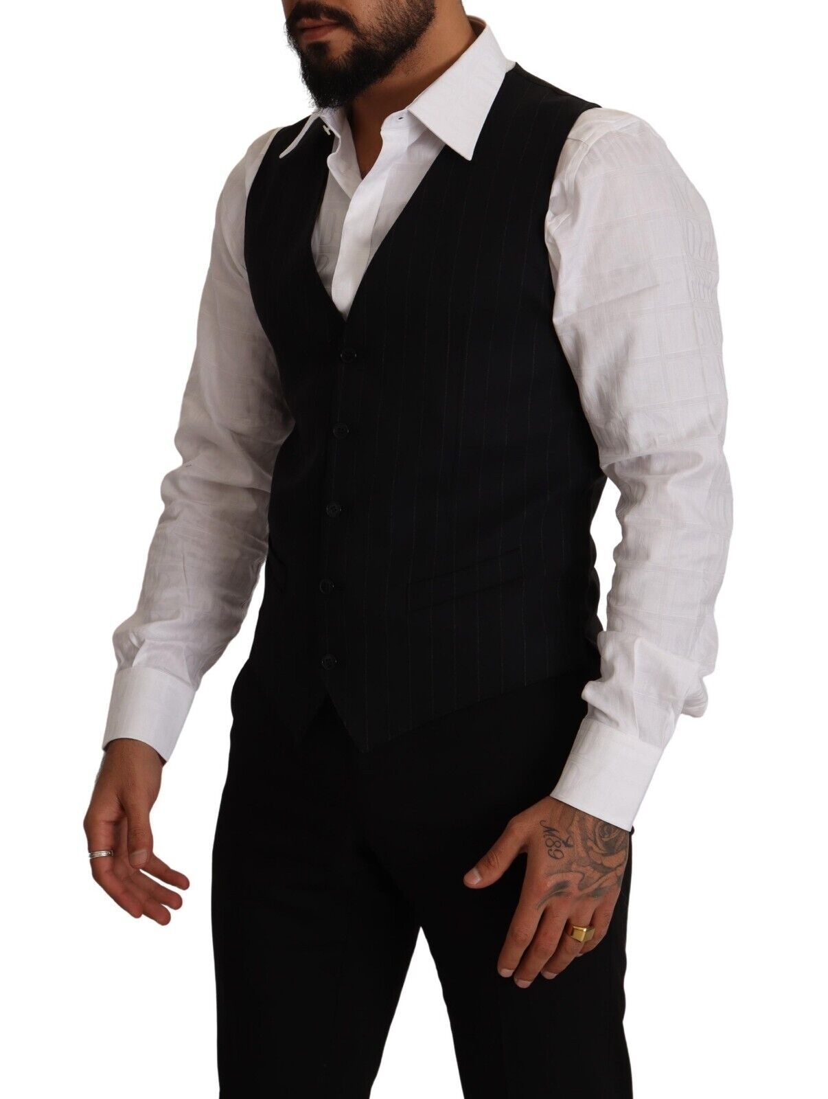 Dolce & Gabbana Blue Striped Wool Stretch Waistcoat Men's Vest