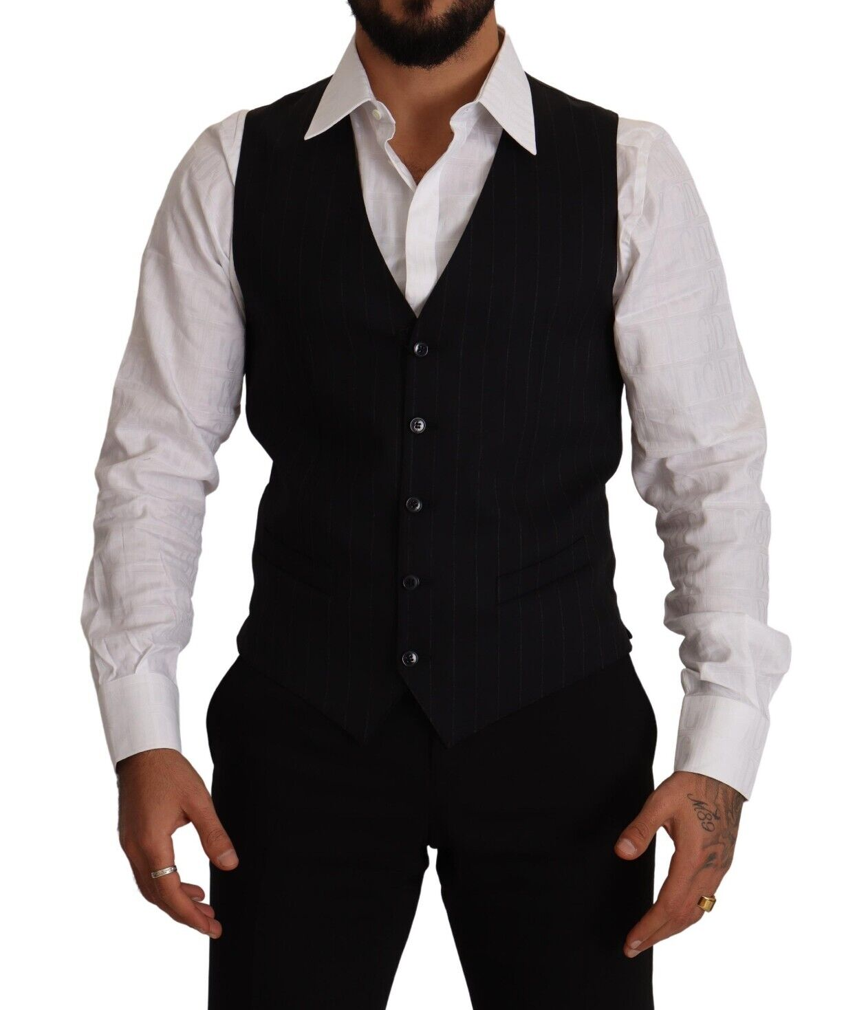Dolce & Gabbana Blue Striped Wool Stretch Waistcoat Men's Vest