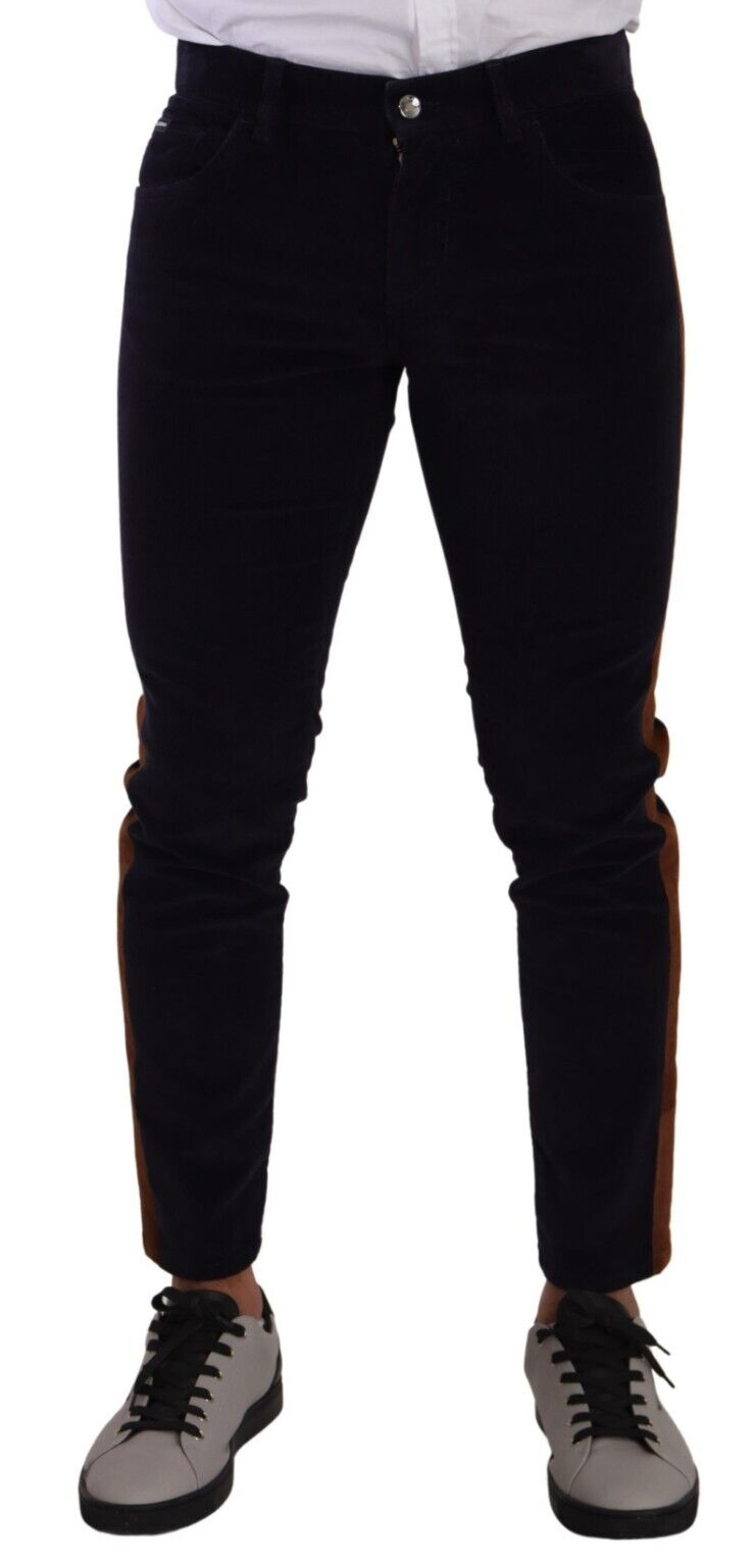 Dolce & Gabbana Blue Cotton Stretch Skinny Corduroy Men's Jeans