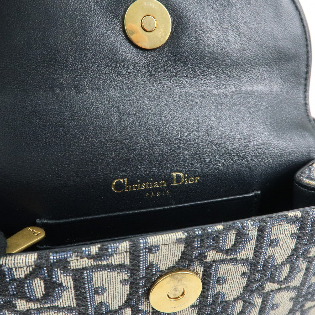 Christian Dior Saddle Belt Oblique Canvas Navy Canvas Handbag (Pre-Owned)