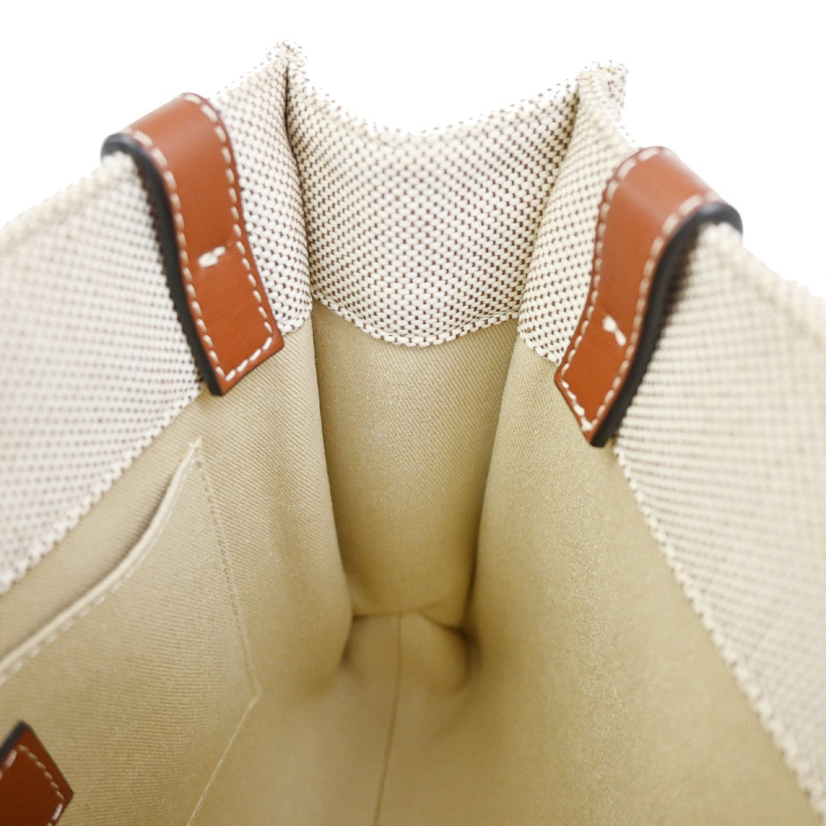 Chloe Woody Canvas With Leather Beige Canvas Tote Bag Bag (Pre-Owned)