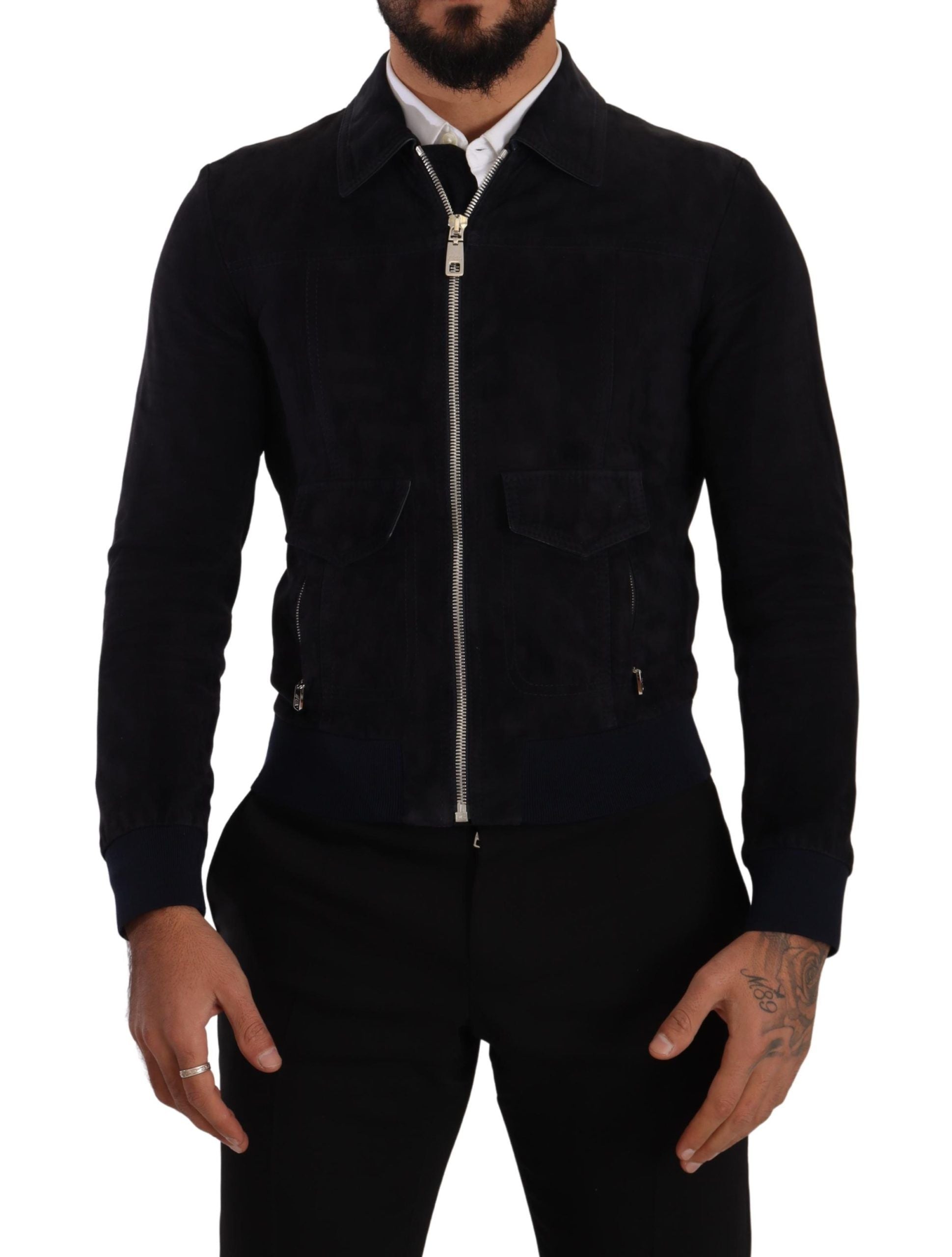 Dolce & Gabbana Elegant Blue Suede Short Men's Jacket