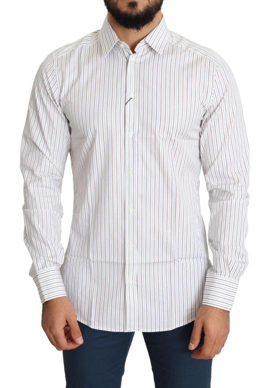 Dolce & Gabbana White Striped Formal MARTINI Men's Shirt