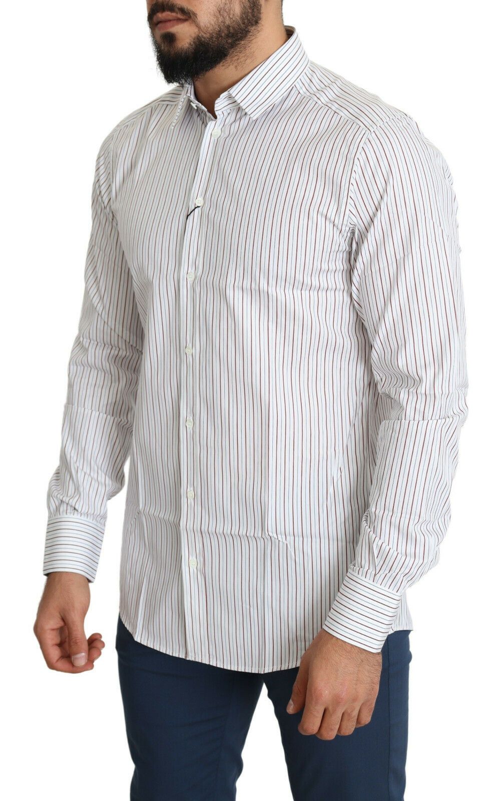 Dolce & Gabbana White Striped Formal MARTINI Men's Shirt
