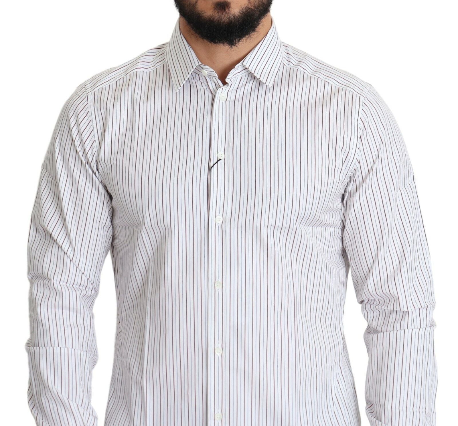 Dolce & Gabbana White Striped Formal MARTINI Men's Shirt