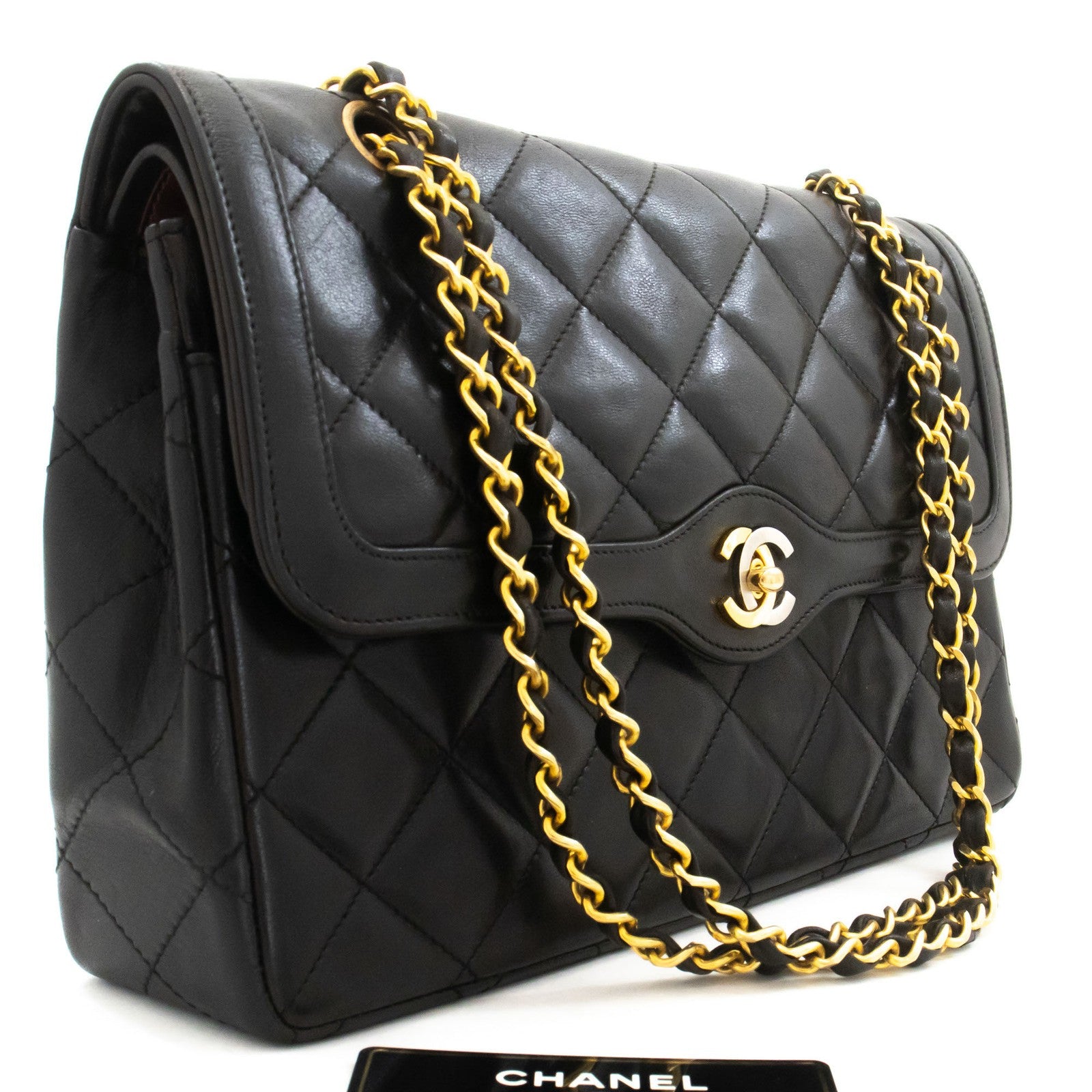 Chanel Vintage Two Tone Cc Flap Quilted Lambskin Black Leather Shoulder Bag Bag (Pre-Owned)