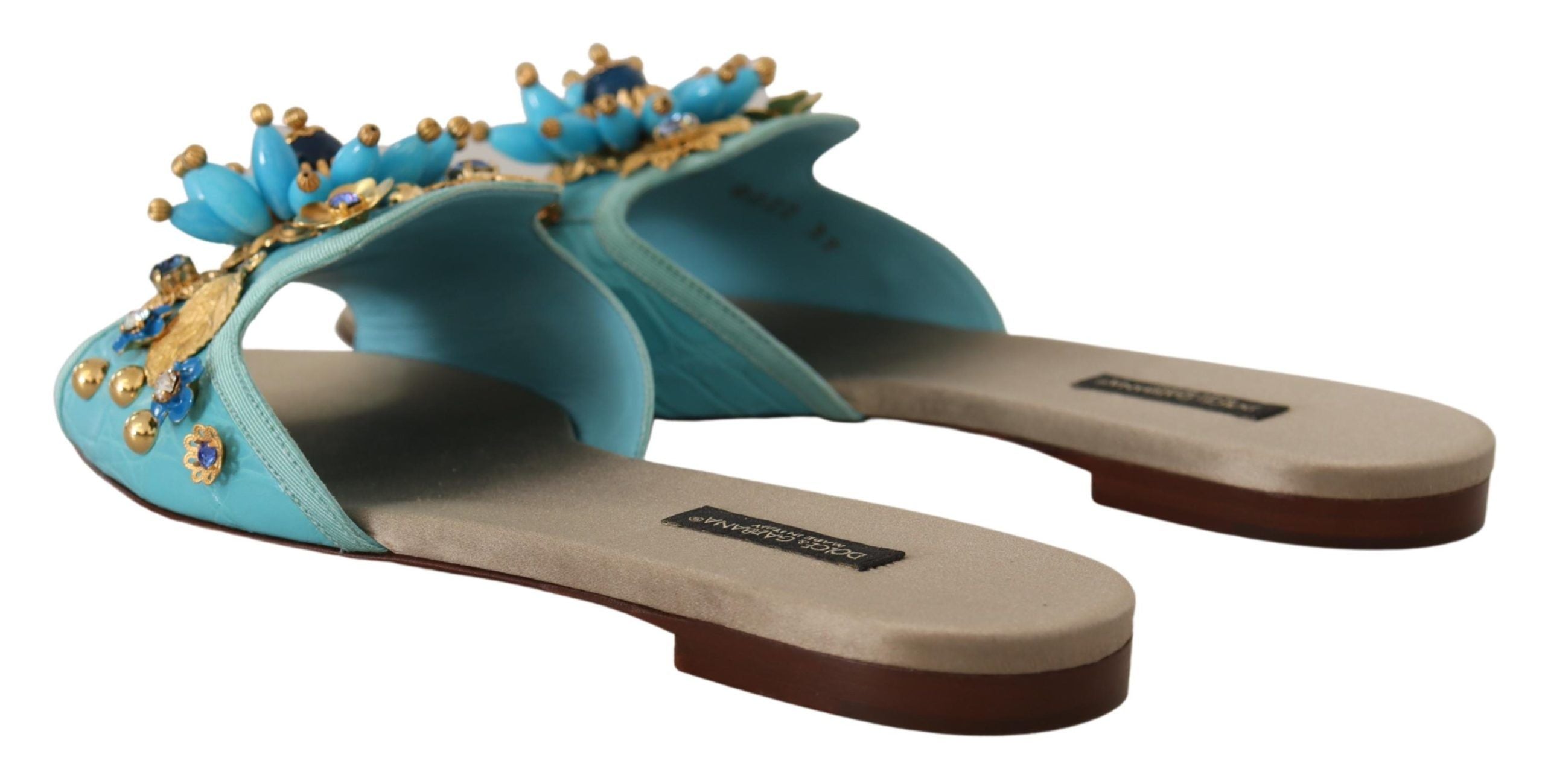 Dolce & Gabbana Blue Crystal Exotic Leather Blue Crystal Women's Sandals
