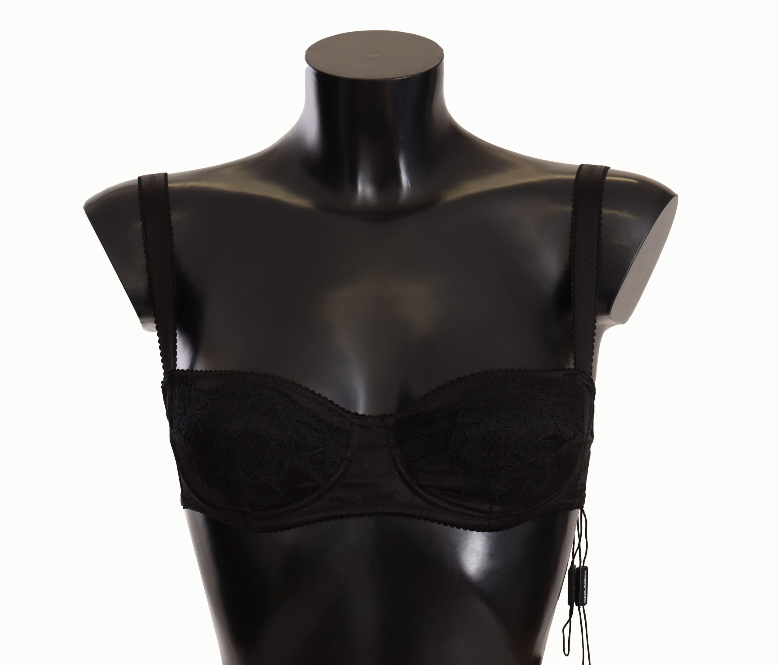 Dolce & Gabbana Black Polka Dot Satin Lace Balconette Women's Bra