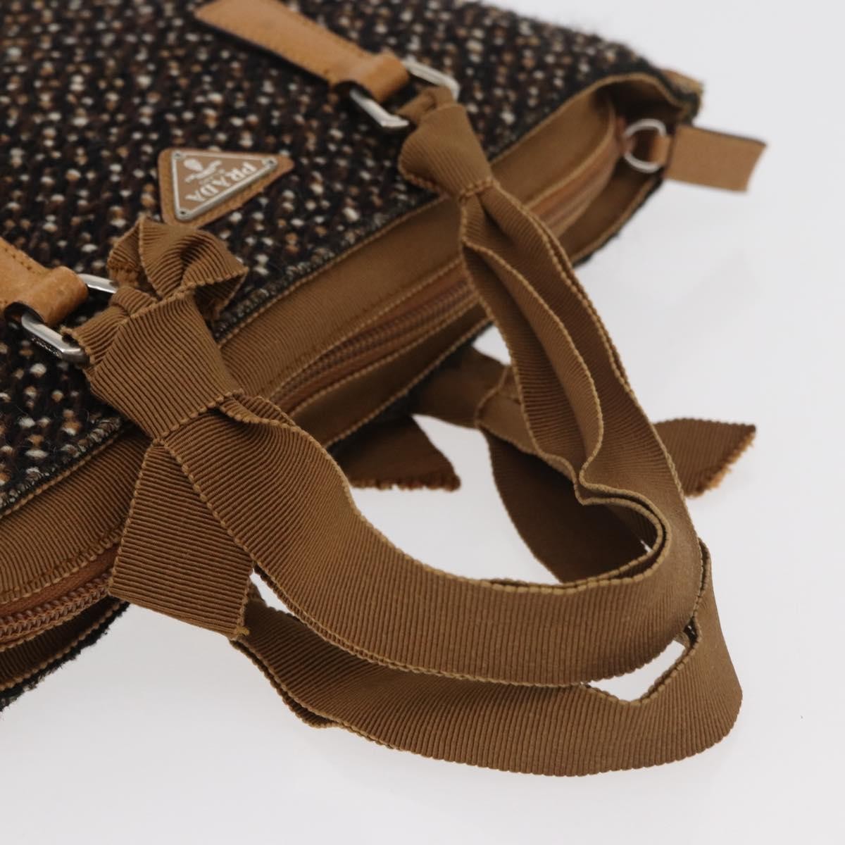 Prada Convertible Open Tweed Brown Canvas Tote Bag Bag (Pre-Owned)