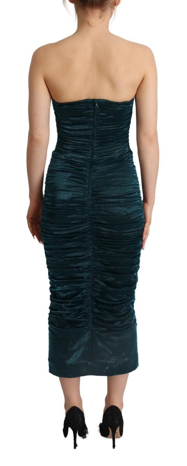 Dolce & Gabbana Turquoise Draped Satin Midi Women's Dress