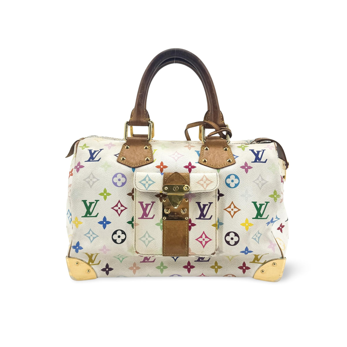Louis Vuitton Speedy Monogram Multicolor White Canvas Handbag (Pre-Owned)