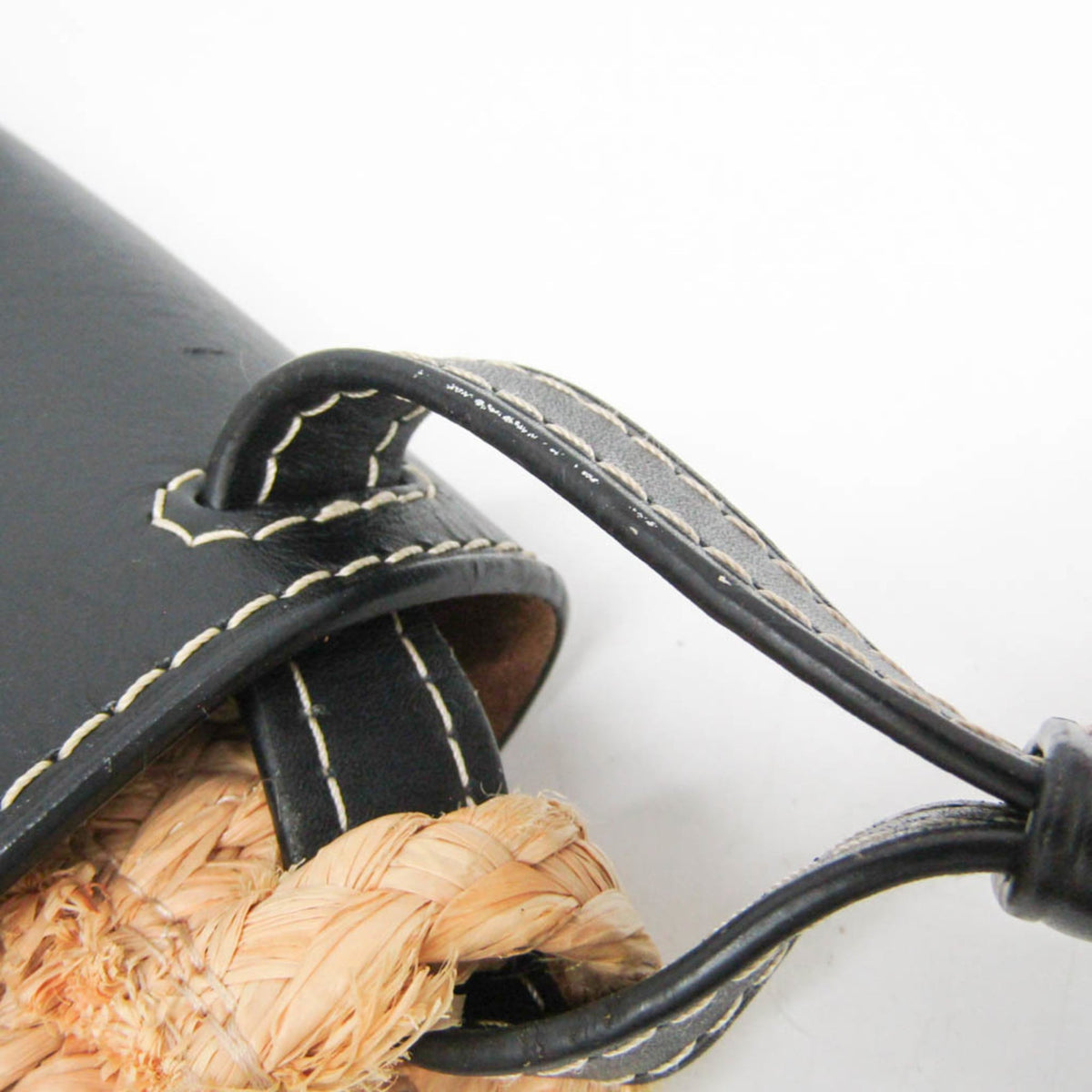 Loewe Gate Leather Leather With Raffia Black Leather Shoulder Bag Bag (Pre-Owned)