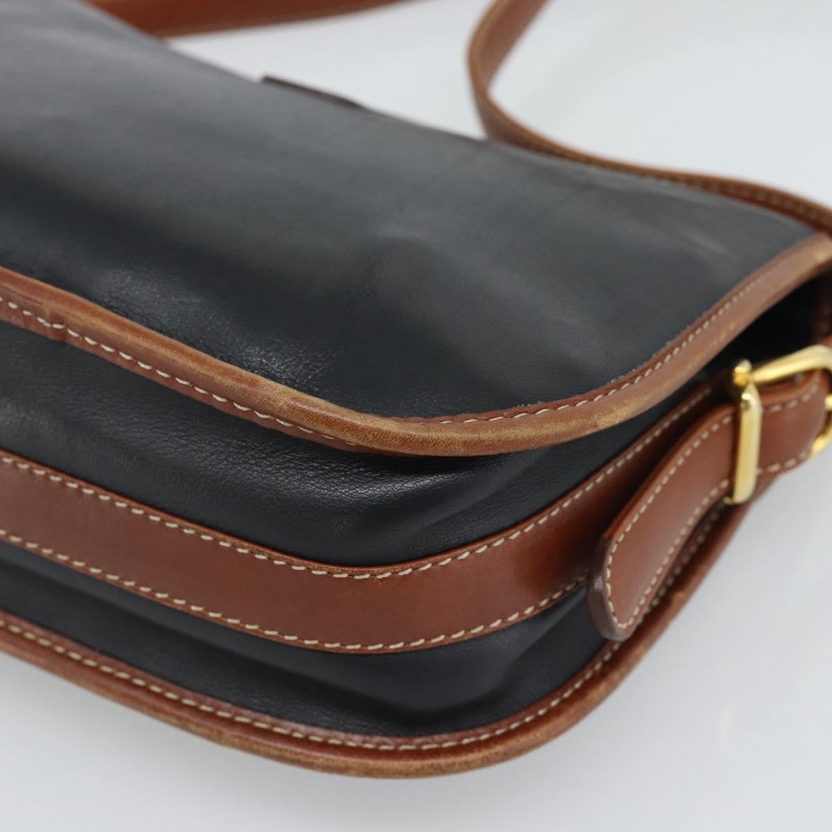 Celine Flap Shoulder Leather Black Leather Shoulder Bag Bag (Pre-Owned)