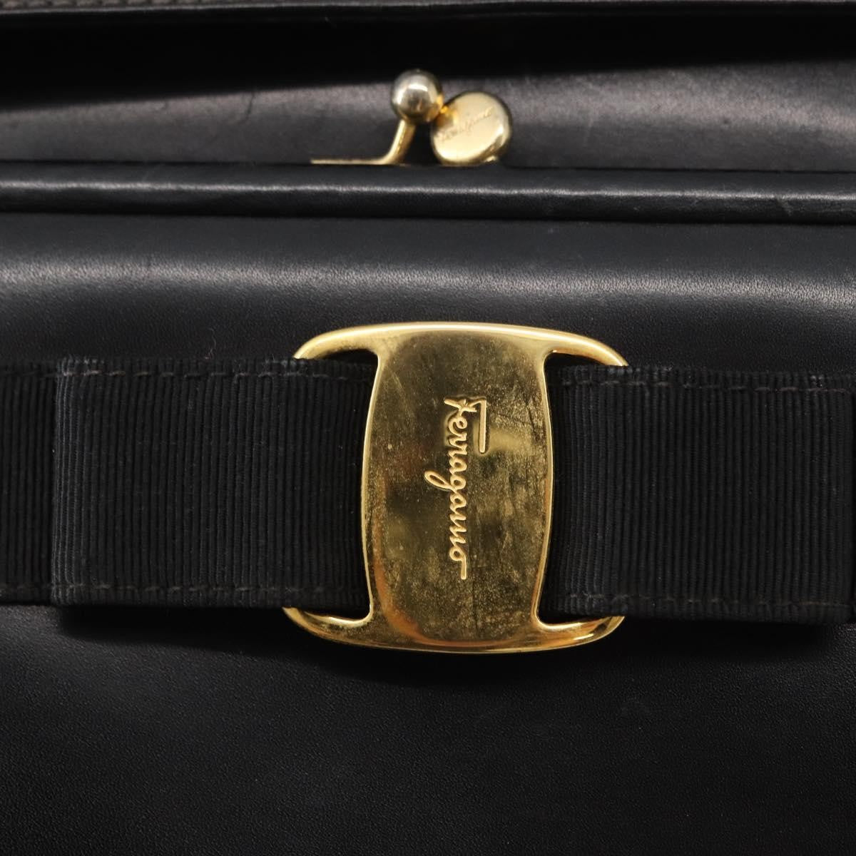 Salvatore Ferragamo Vintage Vara Bow Top Handle Leather Black Leather Handbag (Pre-Owned)