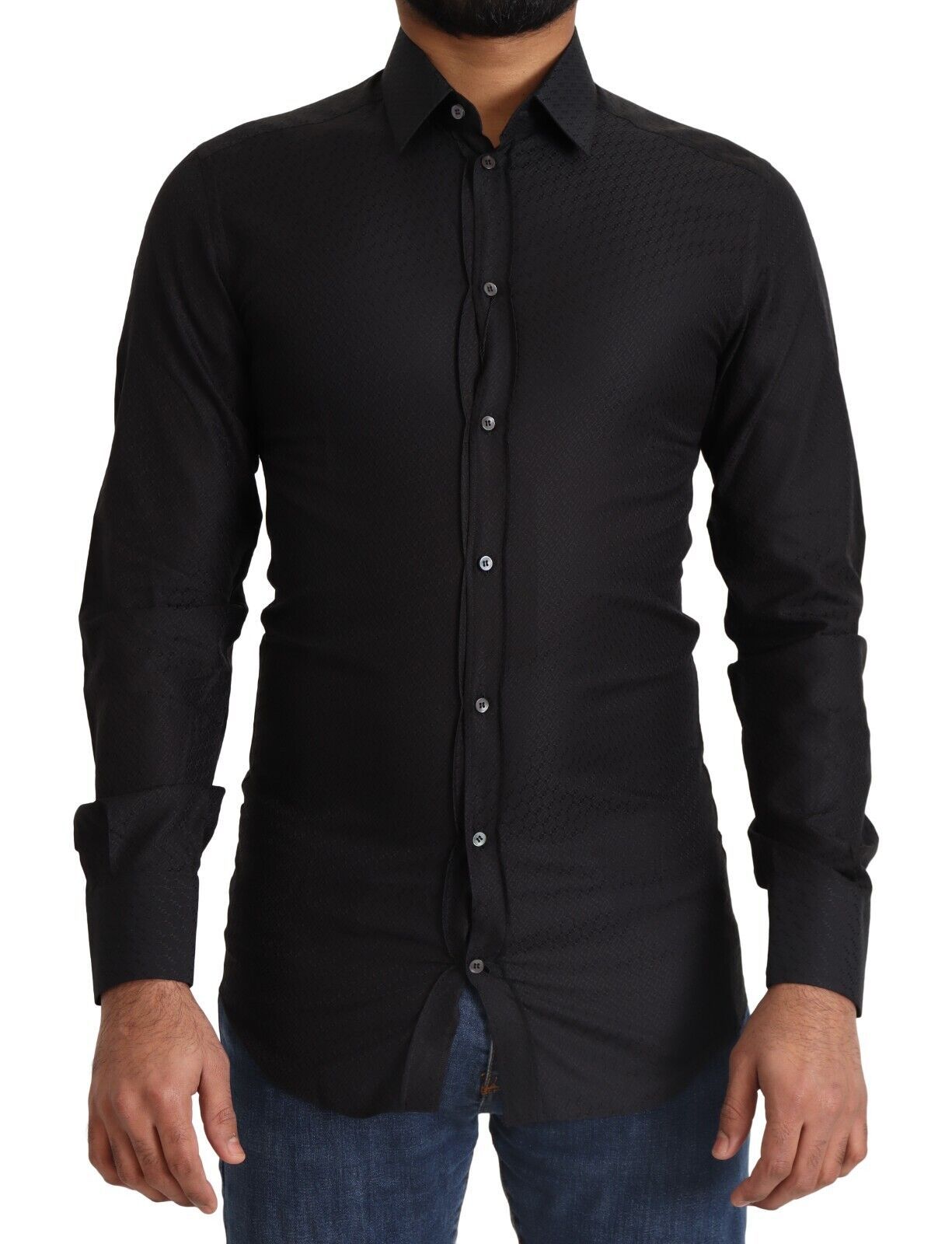 Dolce & Gabbana Elegant Black Cotton Gold Dress Men's Shirt