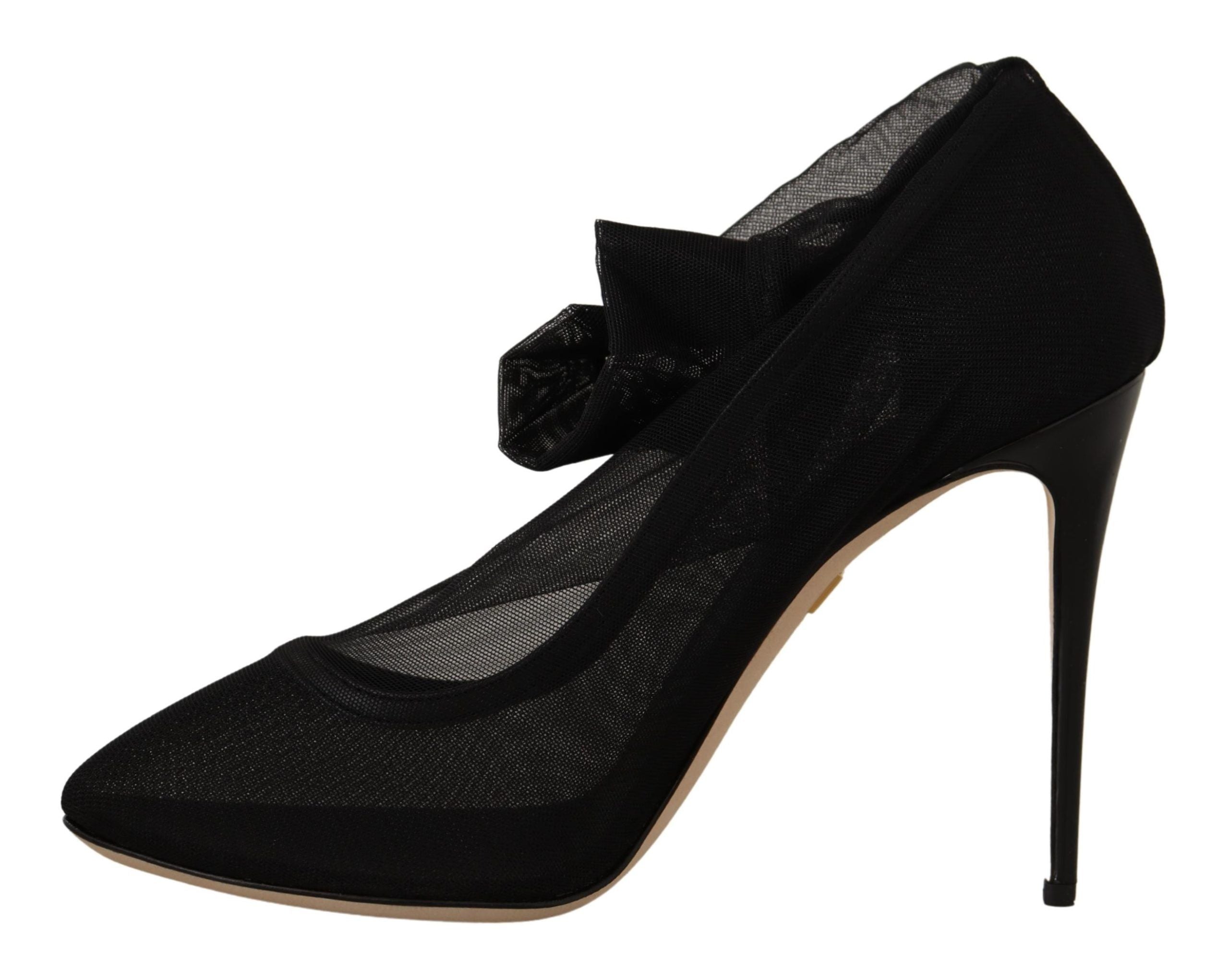 Dolce & Gabbana Black Stretch Tulle Stretch Boots Women's Shoes