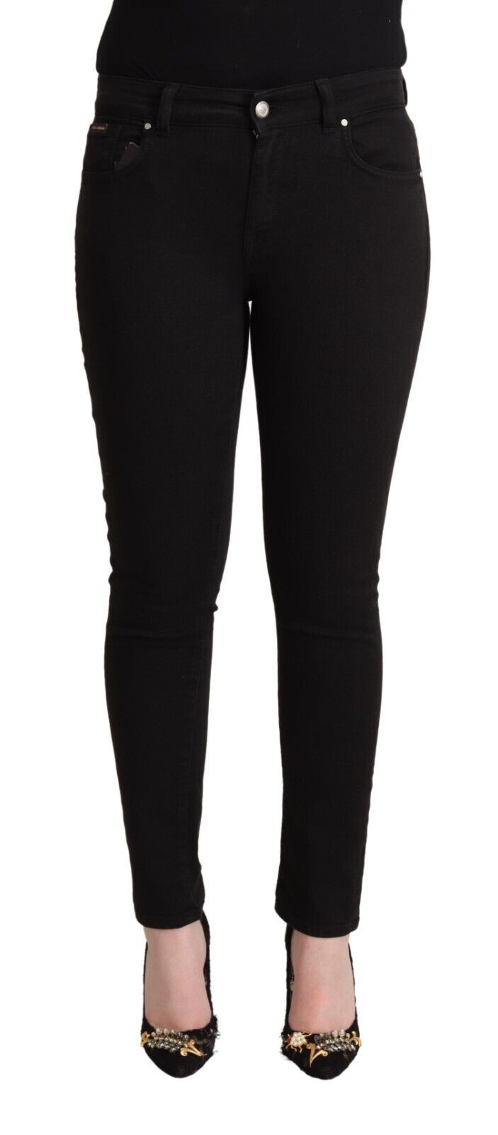 Dolce & Gabbana Black Cotton Mid Waist Denim Slim Fit Women's Jeans