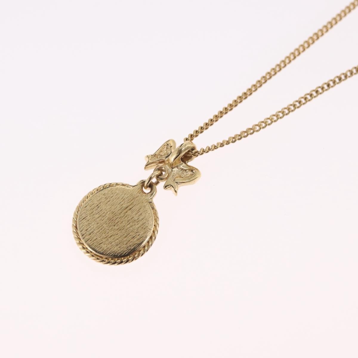 Christian Dior Round Logo Pendant Metal With Crystal Gold Metal Necklace Jewelry (Pre-Owned)