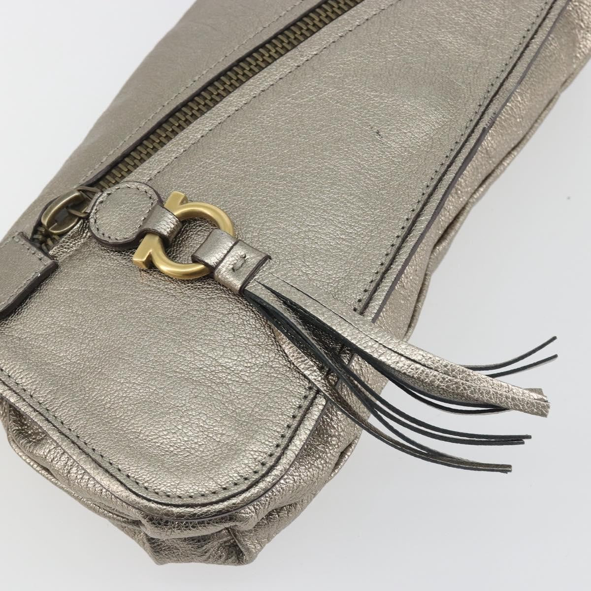 Salvatore Ferragamo Gancini Leather Silver Leather Shoulder Bag Bag (Pre-Owned)
