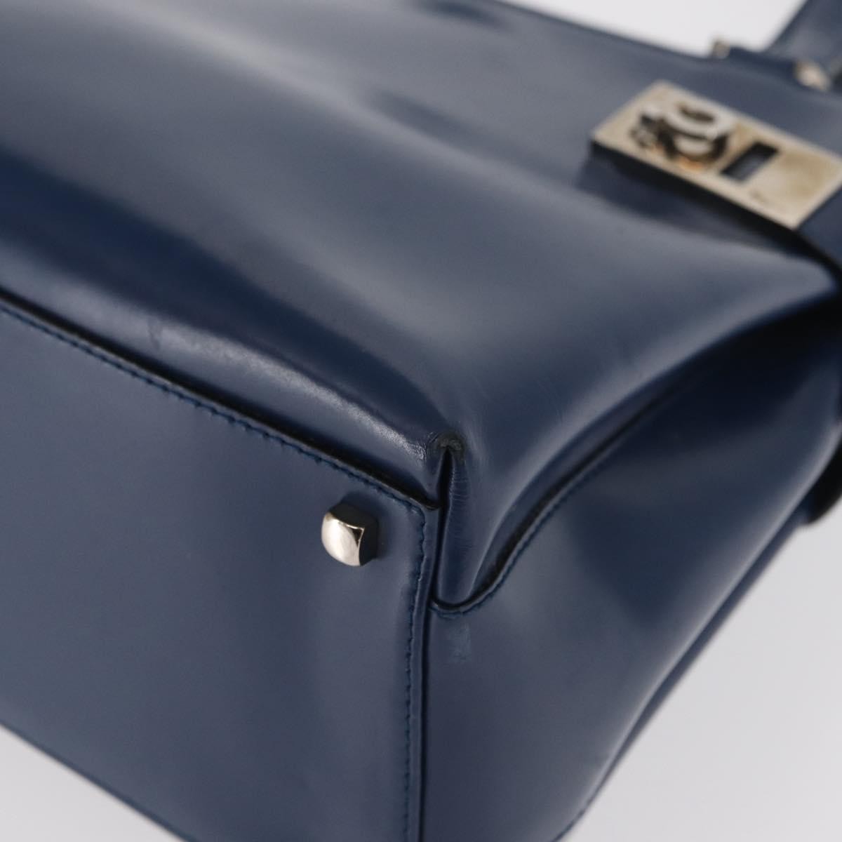 Salvatore Ferragamo Double Gancini Side Buckle Leather Blue Leather Handbag (Pre-Owned)
