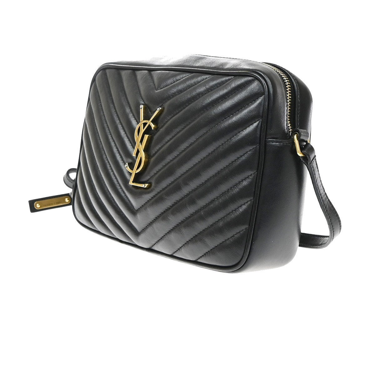 Saint Laurent Lou Camera Matelasse Chevron Leather Black Leather Handbag (Pre-Owned)