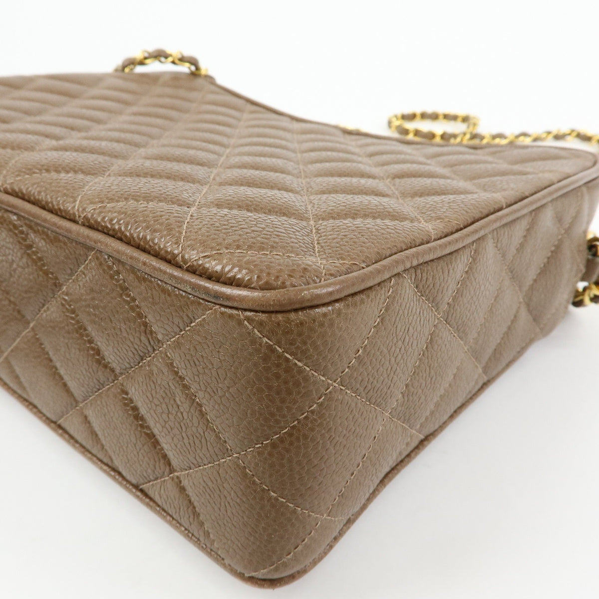 Chanel Vintage Front Pocket Camera Quilted Caviar Brown Leather Handbag (Pre-Owned)