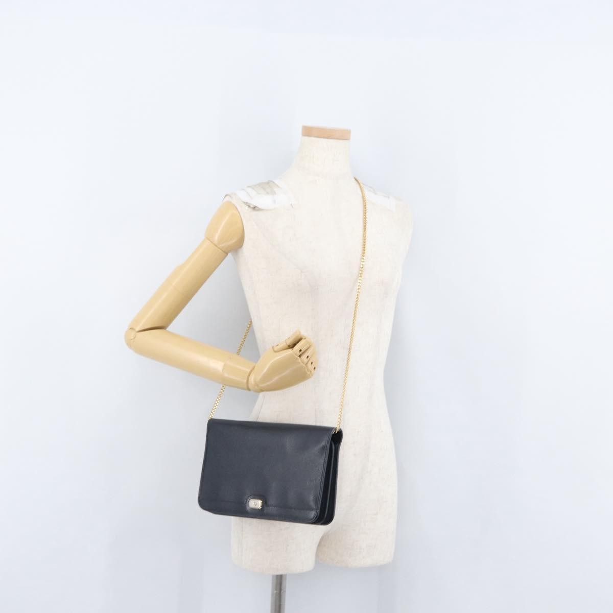 Christian Dior Vintage Chain Flap Leather Navy Leather Shoulder Bag Bag (Pre-Owned)