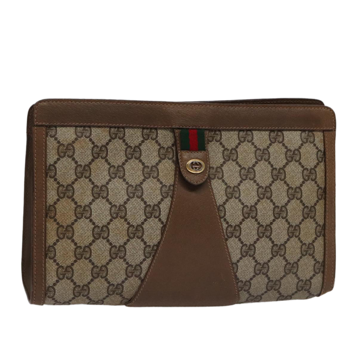 Gucci Sherry Beige Canvas Clutch Bag (Pre-Owned)