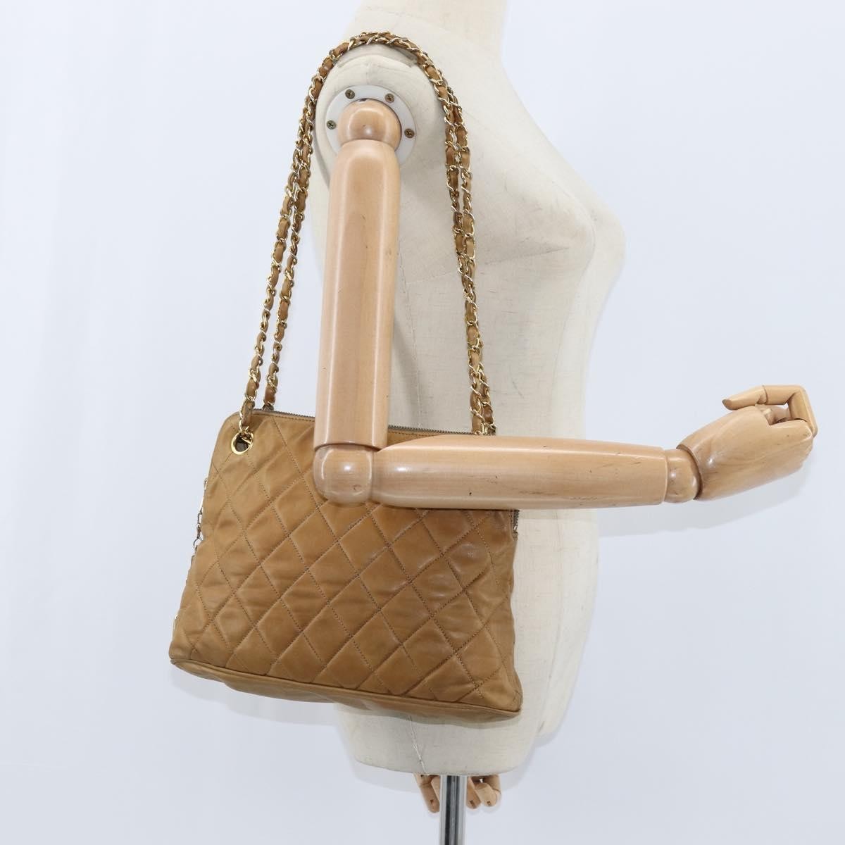 Chanel Vintage Zip Chain Quilted Lambskin Brown Leather Shoulder Bag Bag (Pre-Owned)