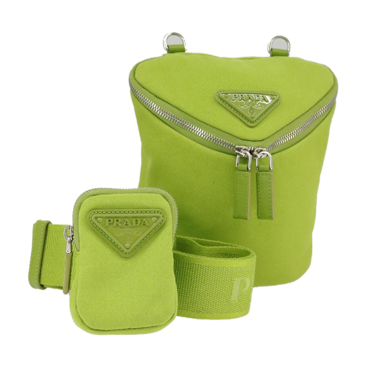 Prada Zipped Triangle Canvas Green Canvas Crossbody Bag Bag (Pre-Owned)