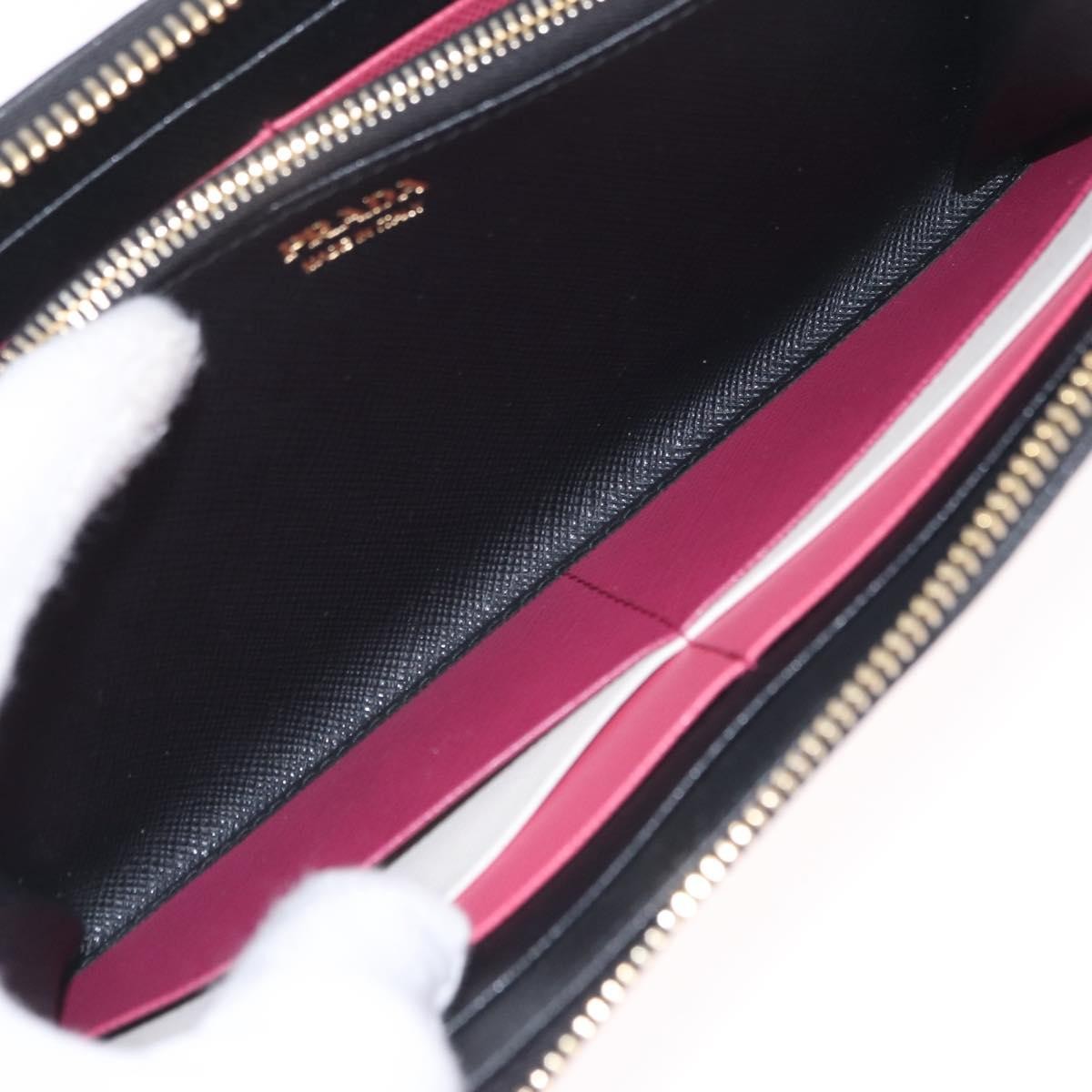 Prada Zip Around Tab Saffiano Leather Black Leather Wallets Accessory (Pre-Owned)