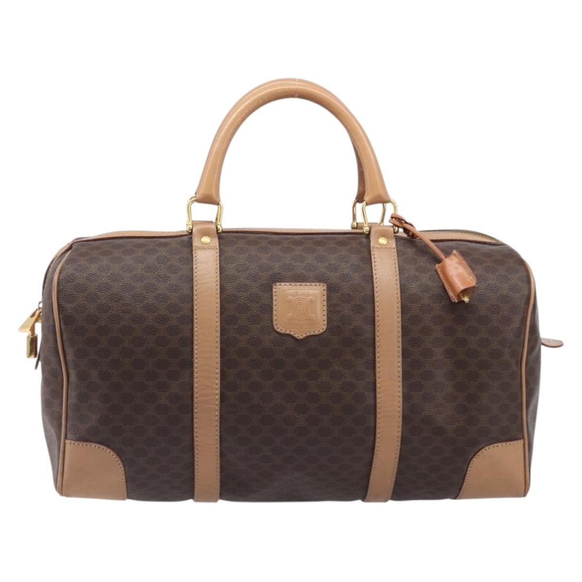 Celine Vintage Duffle Macadam Coated Canvas Brown Pvc Handbag (Pre-Owned)