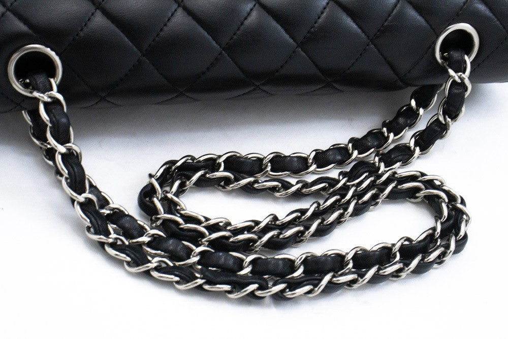 Chanel Classic Double Flap Quilted Lambskin Black Leather Handbag (Pre-Owned)