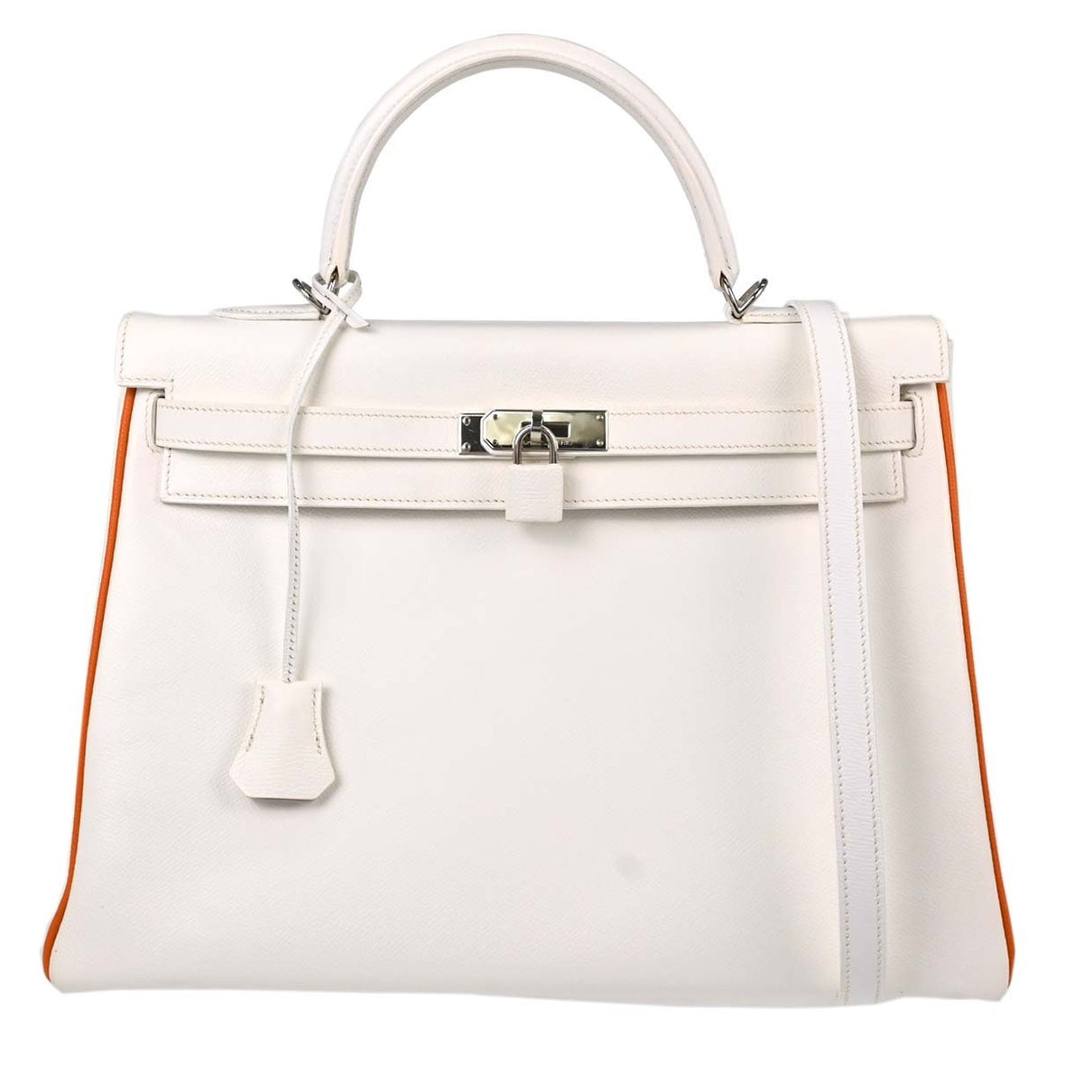 Hermes Kelly Sellier Epsom White Leather Handbag (Pre-Owned)