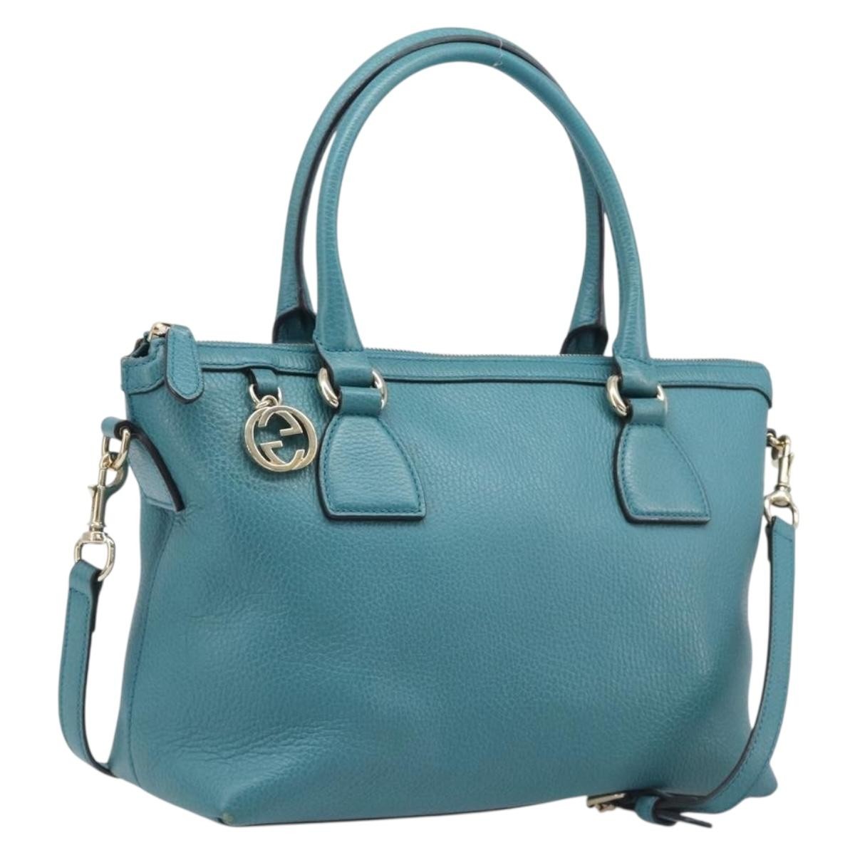 Gucci Gg Charm Convertible Dome Satchel Leather Blue Leather Handbag (Pre-Owned)