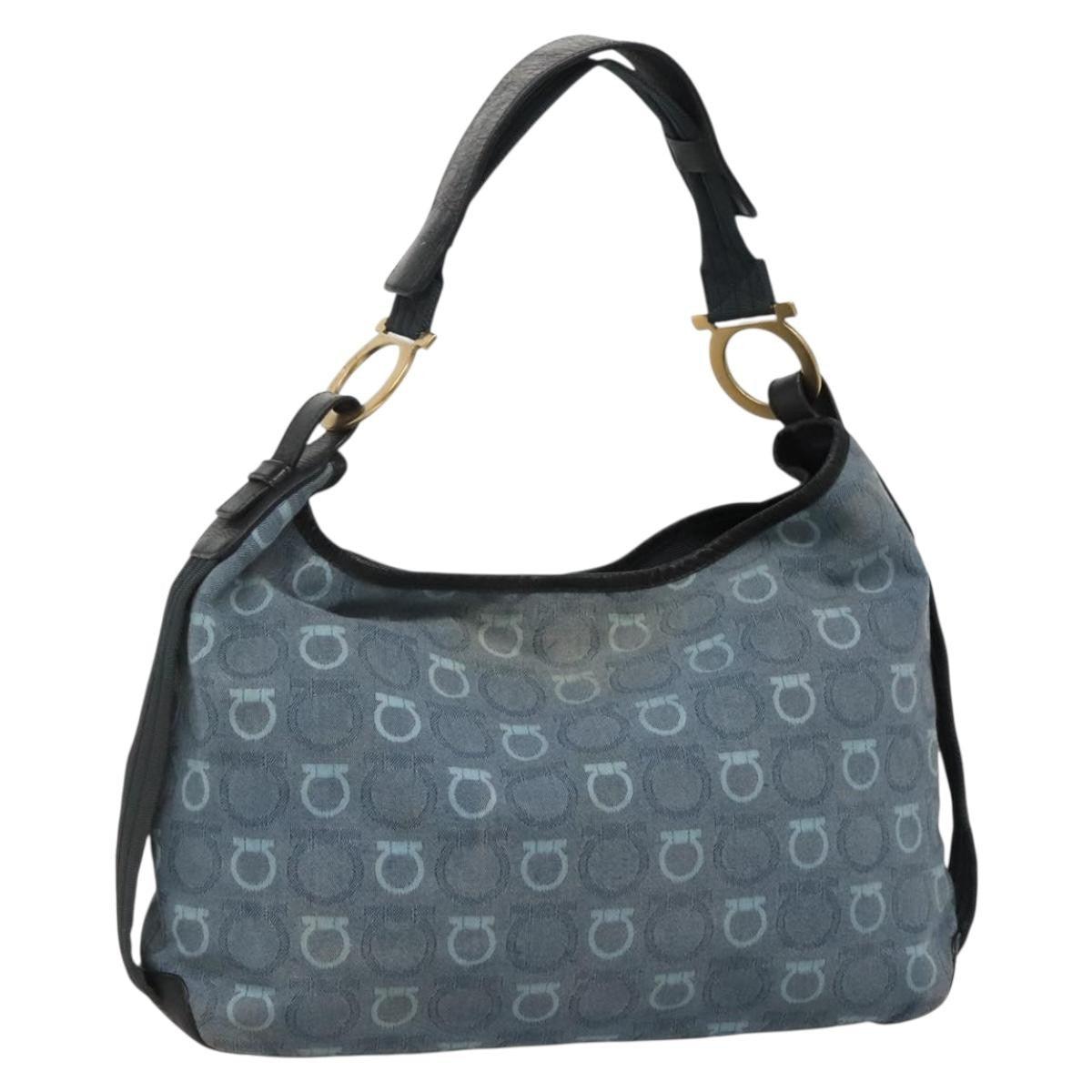 Salvatore Ferragamo Gancini Canvas Blue Canvas Shoulder Bag Bag (Pre-Owned)