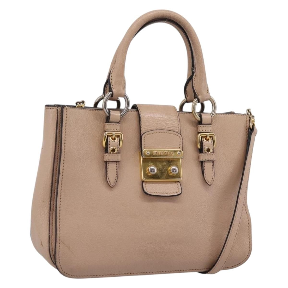 Miu Miu Madras Convertible Lock Leather Beige Leather Tote Bag Bag (Pre-Owned)